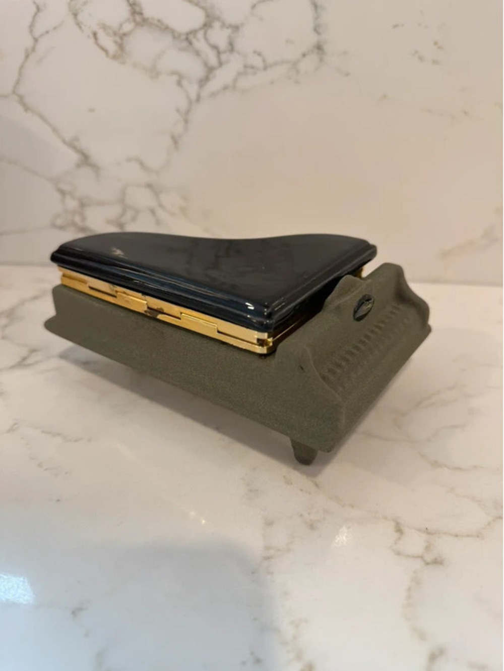 Vintage Made in Italy Miniature Grand Piano Jewelry Trinket Box Black Green Gold